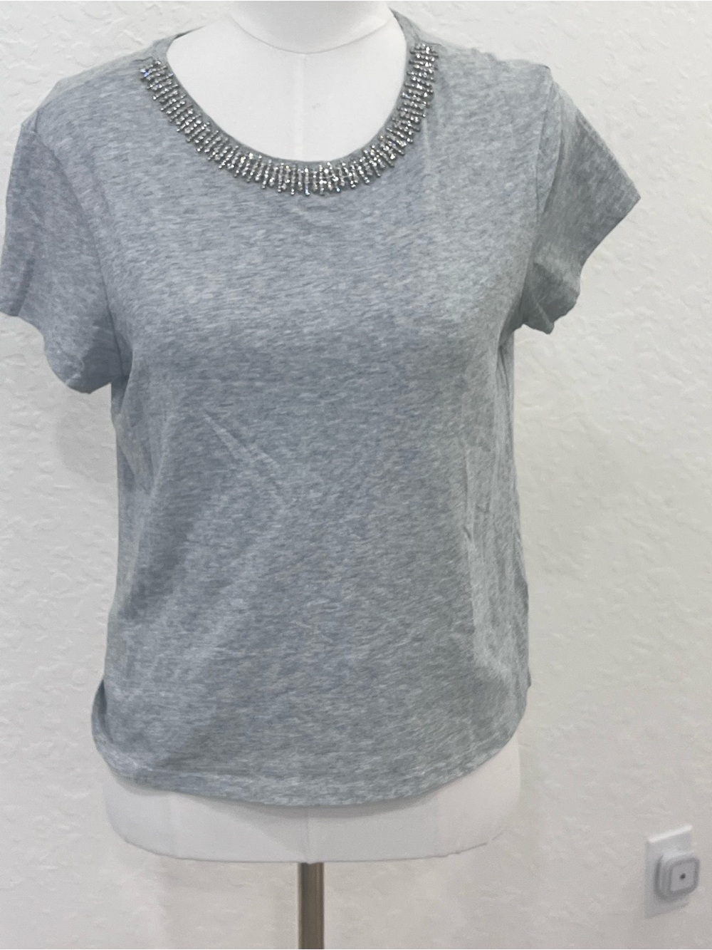 Bailey 44 Heather Gray Short-Sleeve Tee with Beaded Crewneck